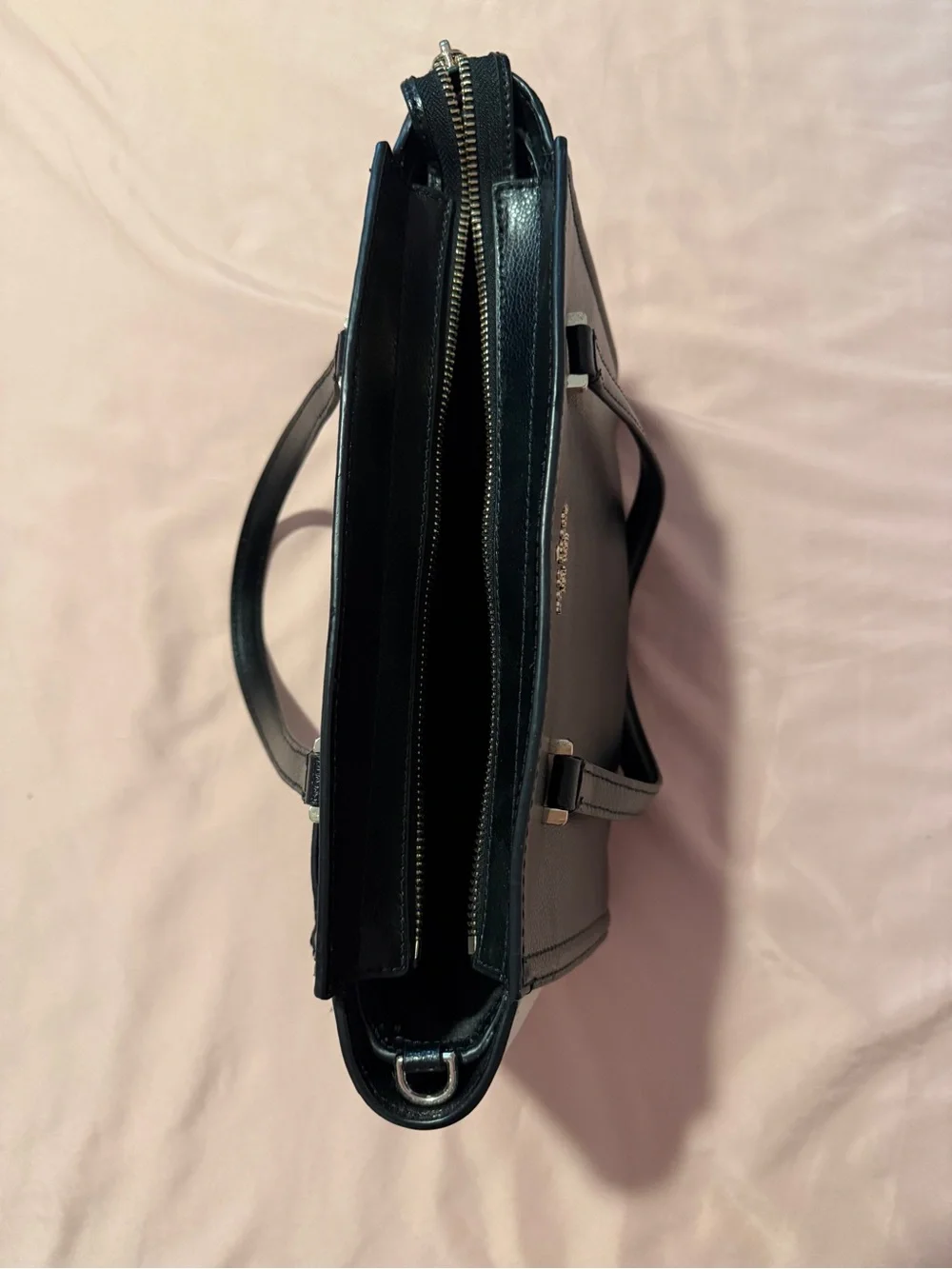 kate spade Black Structured Leather Top-Handle Tote with Gold Logo
